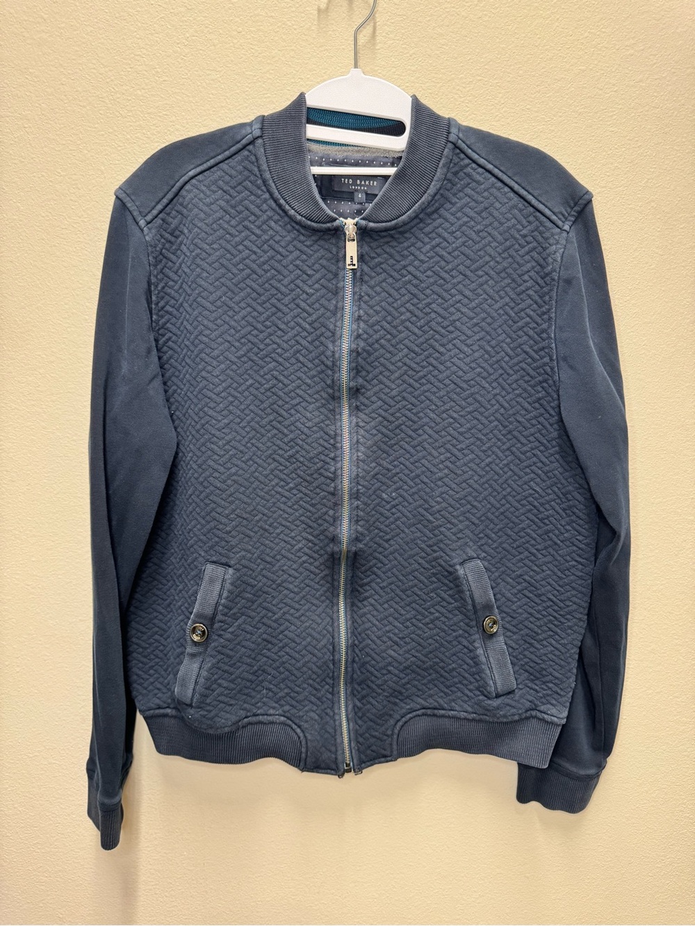 Ted Baker Men's Navy Textured Zip-Up Bomber Sweater